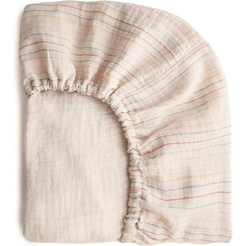 mushie Extra Soft Muslin Fitted MINI Crib Sheet | 24"x 38" (Retro Stripe)