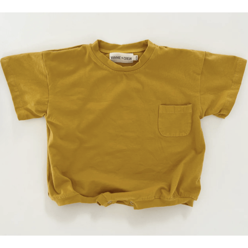 Cory Pocket Romper in Mustard | Baby and Toddler | WinnieandCrew.com – Winnie + Crew