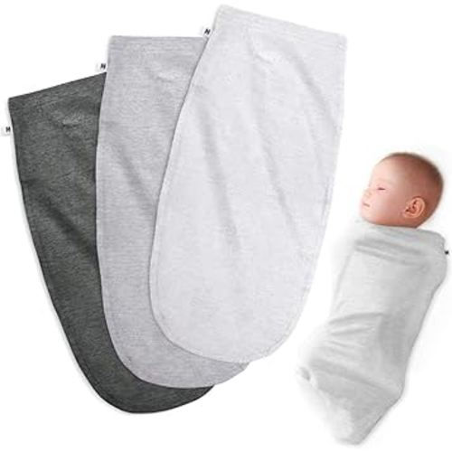 Henry Hunter Baby Swaddle Sack | The Simple Swaddle | Soft Stretchy Cotton Swaddle Blanket for Newborns | Baby Swaddles 0-3 Months, Pack of 3 (White Heather | Light Heather | Dark Heather)