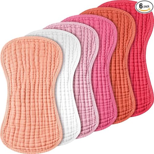 Frienda 6 Pack Muslin Burp Cloths Cotton Large 20''x 9'' Extra Absorbent and Soft Baby Burping Cloth for Baby Boy Girl Unisex(Pink Series)