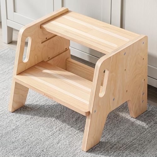 Toddler Step Stool,3-Height Adjustable Wooden Stool for Kids