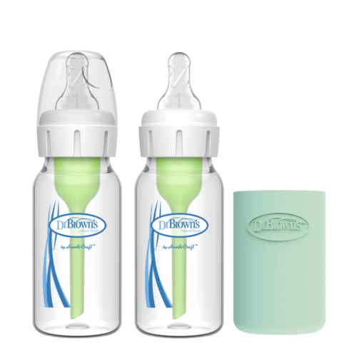 Dr. Brown’s Natural Flow® Anti-Colic Options+™ Narrow Glass Baby Bottle with Silicone Sleeve, 2-Pack