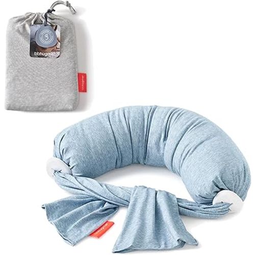 bbhugme Adjustable Nursing Pillow with Blue Melange Cover & Extra Grey Melange Cover - Breastfeeding and Baby Support