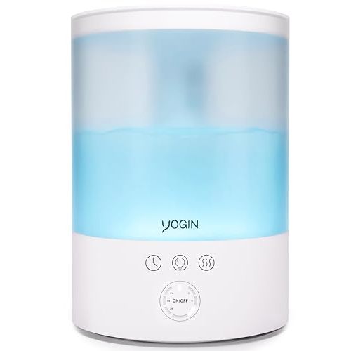 YOGIN Humidifiers for Bedroom Large room,Top fill 2.5L Ultrasonic cool mist Humidifiers for Baby Nursery and Plants,Up to 24 Hours, 24db Quiet,Night Light, Auto Shut Off, Easy Clean Humidifier