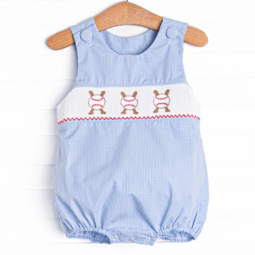 Homerun Hitter Smocked Bubble, Blue – Stitchy Fish