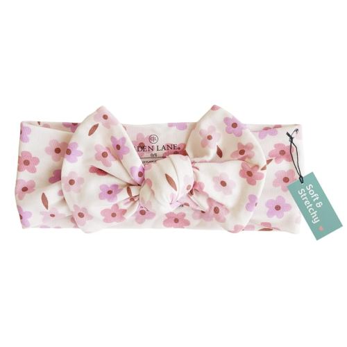 Caden Lane Baby Headwrap with Knotted Bow, Soft & Stretchy Bamboo Viscose, Comfortable Infant Hairband for Newborn & Toddler Girls, Ideal Gift for Baby Shower & Milestone Celebration, Blushing Blooms