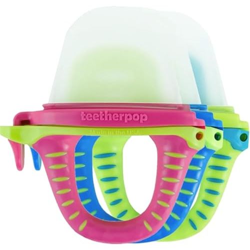 Teetherpop - Fillable Silicone Teether for Breastmilk, Water, Purees & More, Baby Popsicle Teethers for Freezing Milk & Cooling Teething Relief (3-Pack-Blue-Teal-Pink)