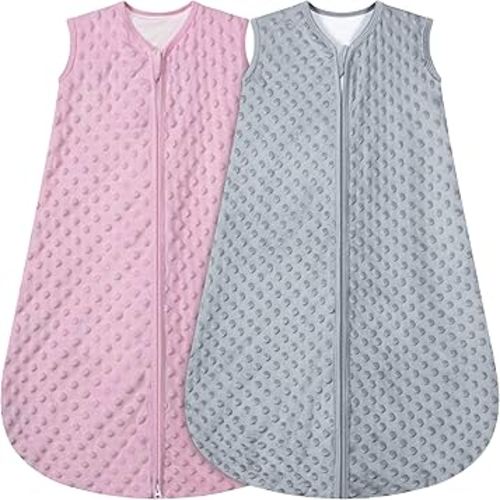Fleece Baby Sleep Sack With Plush Dots,2 Pack TOG 1.5 Baby Wearable Blanket with 2-Way Zipper, Toddler Sleep Sack (Gray & Pink, 0-6 Months)