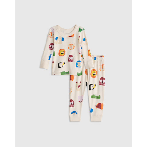 100% Organic Cotton Long Sleeve and Pant Pajama Set in Animal Faces
