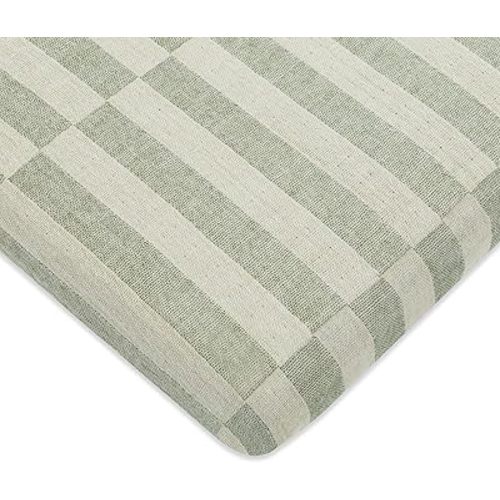 Babyletto 100% Organic Cotton All-Stages® Midi Crib Sheet, GOTS-Certified, Fitted 360°, Ultra-Soft and Breathable Muslin - Moss Green Offset Stripe
