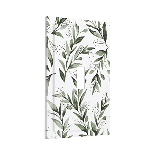 Green Eucalyptus Leaves 1 Gang Light Switch Plate Decorative Single Toggle Wall Plate Cover Electrical Switchplate Faceplate for Bedroom Room Decorate 5" x 3 Jumbo Size