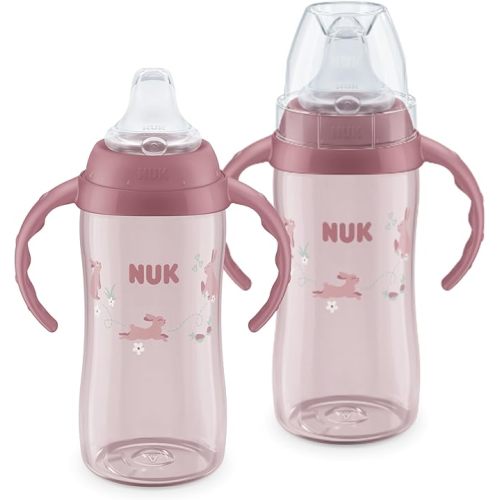NUK First Choice Large Learner Cup 2.0, 10 oz. Sippy Cup with Handles, Spill Proof, Leak Proof Soft Straw Cup, 2-Pack