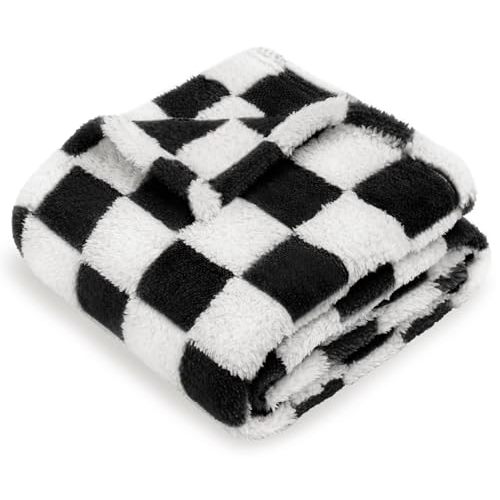 HOMRITAR Checkered Baby Blanket for Boy Girls Ultra Soft Fluffy Fuzzy Toddler Blankets with 3D Chessboard Grid Warmer Comfort Reversible Bed Blanket for Winter 350GSM Black 30 x 40 Inch