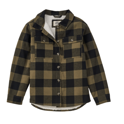 Outdoor Kids Sherpa-Lined Flannel Long-Sleeve Button-Down Shirt for Babies, Toddlers, or Kids