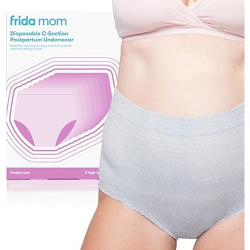 Frida Mom Women's Postpartum Underwear for C-Section Recovery, Disposable High Waist, Seamless with Stretchy Support, Postpartum Essentials, Size Regular (Waist 28"-42" Stretched), 8 Count, Gray