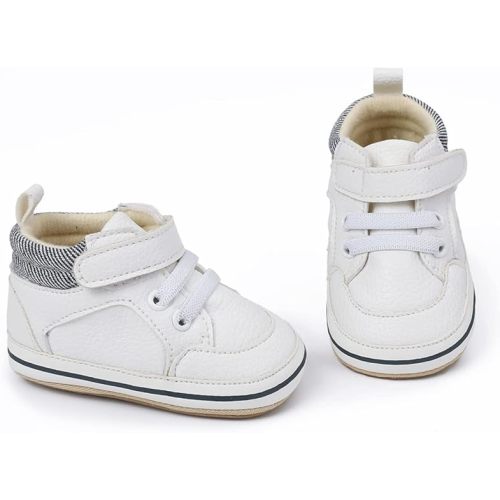 E-FAK Baby Shoes Boys Girls Infant Sneakers Non-Slip Rubber Sole Toddler Crib First Walker Shoes - 08 White