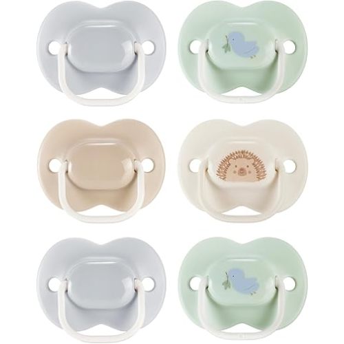 Tommee Tippee Anytime Matte Pacifier, 0-6 Months, Symmetrical Baglet, BPA-Free Binkies, Blue/Green, Pack of 6