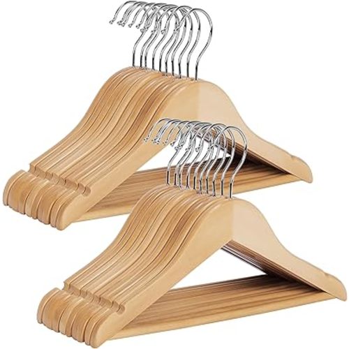 StorageWorks Baby Hangers 20 Pack, Maple Wood Clothes Organizer for Toddler, Kids Wooden Hanger with Pant Bar for Closet, Natural Maple Wood Color