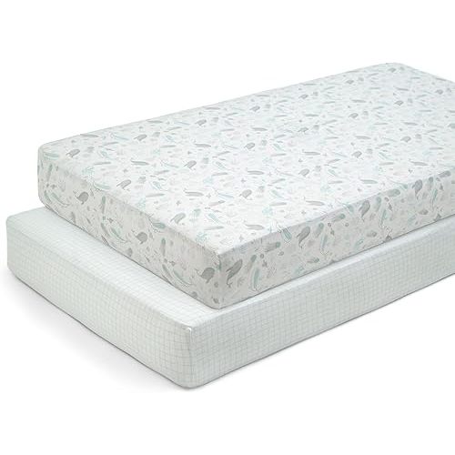 Delta Children Fitted Crib Sheets for Girls and Boys - 100% Organic Cotton Crib Sheet for Standard Crib and Toddler Mattresses - 28x52 Inch- GOTS Certified (Pack of 2), Sea Life