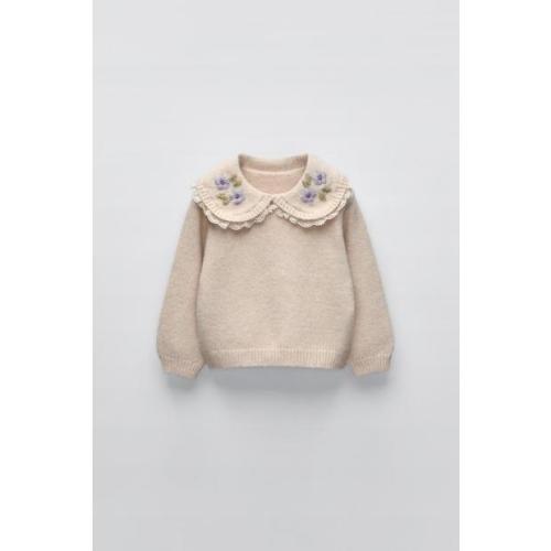 Zara Embroidered Collared Knit Sweater