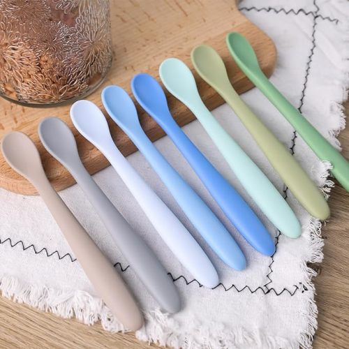 8PCS Silicone Feeding Spoons, Baby Spoons Training Spoons Silicone Baby Utensils Infant Spoons for First Stage Baby and Parents