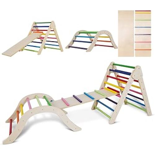 4 in 1 Foldable Triangle Ladder,pikler Triangle Climber with ramp,Climbing Toys for Toddlers 1-3,Indoor Montessori Climbing Toys,Pikler Gym Set with Climbing Triangle/Arch/Ramp (Iridescence)