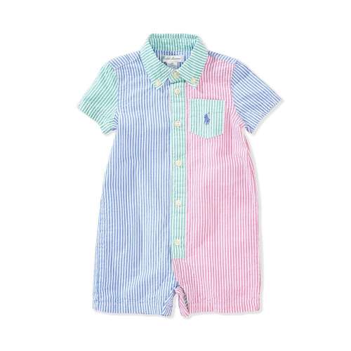 Ralph Lauren Baby Boys 3-24 Months Short Sleeve Mixed-Media-Striped Seersucker Fun Shortall