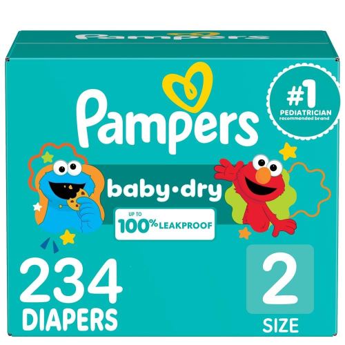Pampers Diapers - Baby Dry - Size 2, 234 Count, Absorbent Disposable Infant Diaper (Packaging May Vary)