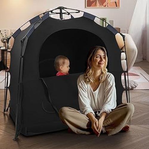 Pack N Play Blackout Cover Baby Sleep Tent 1-Click Set Up Blackout Tent Travel Crib Tent Canopy Portable Privacy Tent Blackout Canopy Crib Cover, Block 95% Light