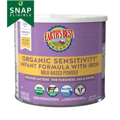 Earth's Best Organic Sensitivity Powder Baby Formula with Iron - DHA & ARA, 21 oz Canister