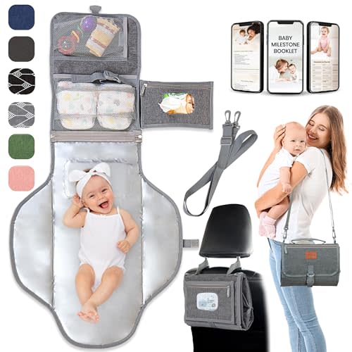 Portable Changing Pad for Baby – Soft, Comfortable Portable Diaper Changing Pad with Wipes Pockets – Waterproof, Easy to Clean, Foldable Travel Baby Changing Pad, Baby Essentials, Baby Registry Search