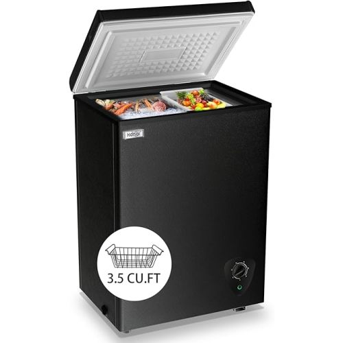 WANAI Chest Freezer Small Deep 3.5 Cu.Ft Black Mini Freezers Top Door Adjustable 7 Thermostat and Removable Basket Open Garage Basement Apartment Kitchen Business Office RV (BCBD-63)