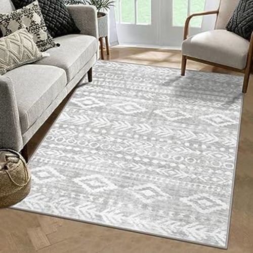 Lahome Farmhouse Moroccan Area Rug, Washable 3x5 Rug for Bedroom Non Skid Soft Bohemian Nursery Throw Rugs with Rubber Backing, Neutral Tribal Grey Nursery Kids Playroom Office Floor Carpet