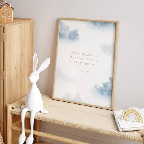 Christian Nursery Print, Bible Verse Nursery Wall Art, Cloud Theme Nursery Wall Decor, Baby Shower Gift, Nursery Scripture James UNFRAMED