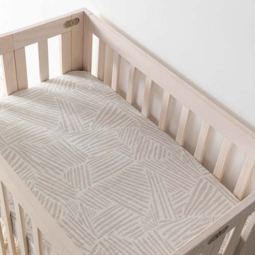Mini Crib Sheet in GOTS Certified Organic Muslin Cotton- Color: Oat Stripe