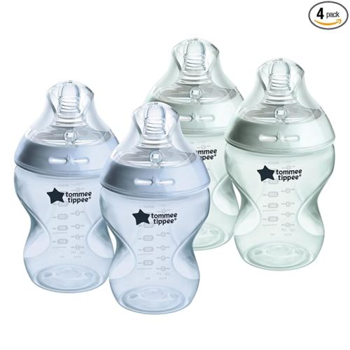 Tommee Tippee Natural Start Anti-Colic 9 oz BPA Free Baby Bottles, 0+ Months, Slow Flow Breast-Like Nipple, Self Sterilizing, Seamless Transition Between Bottle & Breast, Blue & Green, Pack of 4