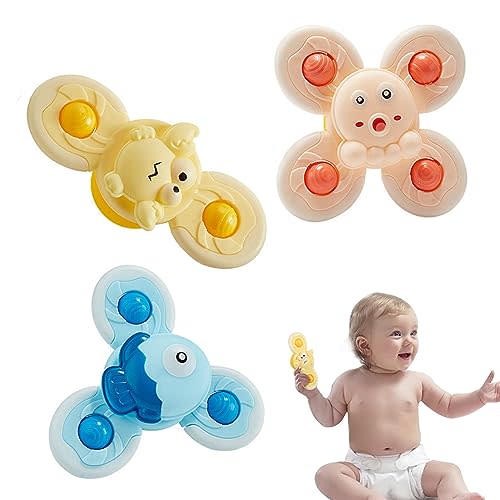 3PCS Suction Cup Spinner Toys Set for Boys Girls 1-2 Years Old, Sensory Baby Bath Spinning Toys for Toddlers 1-3, Baby 6-12-18 Months Bathtub Bath Toys