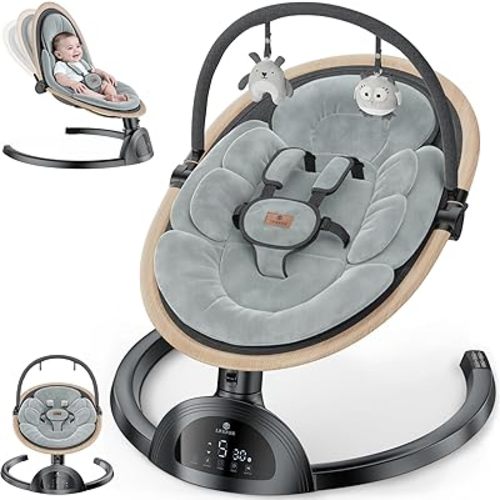Electric Baby Swings for Infants, Infant Swing with Music Speaker, 3 Seat Positions, 5 Speeds and Remote Control for Newborn Boy Girl, Indoor & Outdoor Use, Black