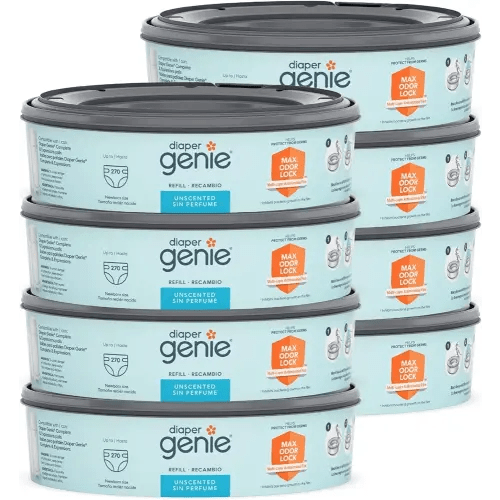 Diaper Genie Bags Refills 270 Count (Pack of 8) with Max Odor Lock | Holds Up to 2160 Newborn Diapers