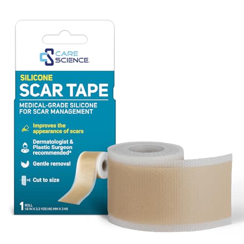 Care Science Silicone Scar Tape 1.6 x 120in 1ct | Scar Tape for Surgical Scars, Keloid, Stretch Marks Removal, C-Section, Burn, Tummy Tuck, Reusable Medical Grade