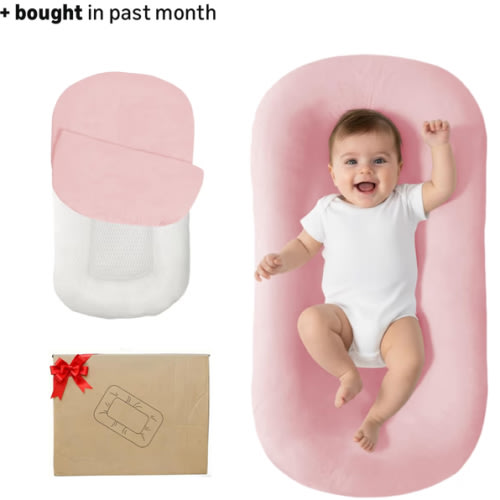 Lucakuins Baby Lounger, Bionic Design Baby Lounger for Newborn 0-24 Months, Soft Organic Cotton Breathable Lounger for Infants (Pink Newborn Lounger)