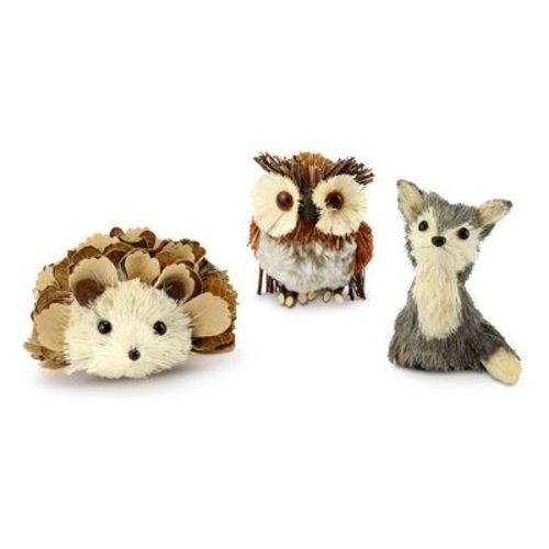 AuldHome Design Woodland Friends Figurines (3pc Set, Fox/Owl/Hedgehog); Forest Animals Decor for Fall, Christmas, Winter and Themed Decor or Parties