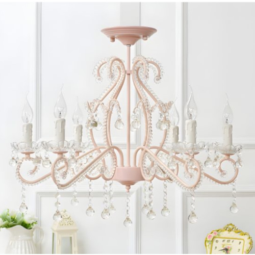 Bedroom Chandelier Girls, Nordic Style Pink Pendant Lighting with Clear Crystal and Candle - 6