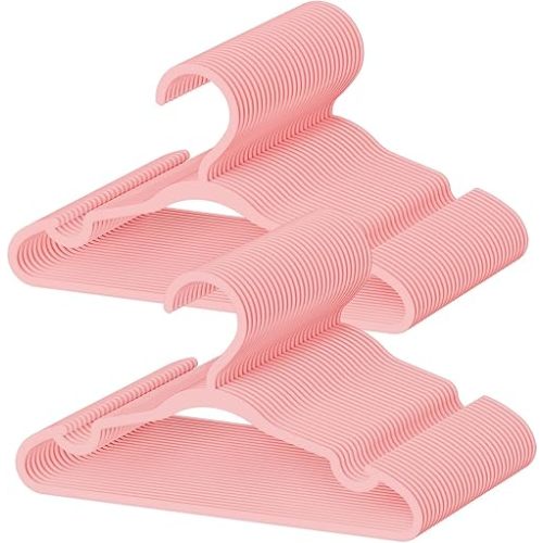 60 Pack Baby Plastic Hangers,12.83" Ultra-Thin,Non-Slip Hangers for Children. Ideal for Closets and Nurseries.Designed for Newborns and Children's Clothing,Including Trousers,Coat,Dresses.(Pink)