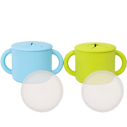WeeSprout Snack Containers, Food Grade Silicone Cups, Spill-Proof Tops For Toddlers and Babies, Premium Hard Plastic Travel Lids, Dishwasher Safe, Set of 2 Snack Catchers