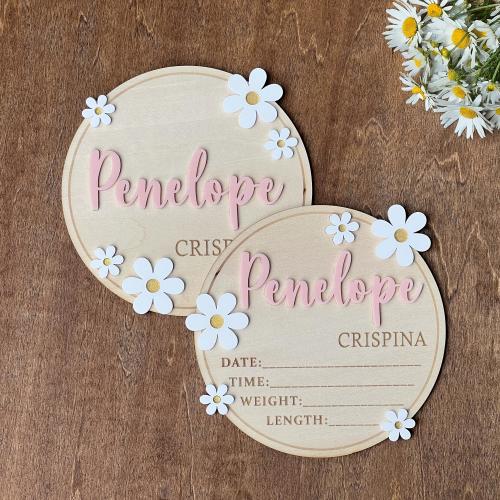 Daisy Birth Announcement Sign, Engraved Baby Name Plate