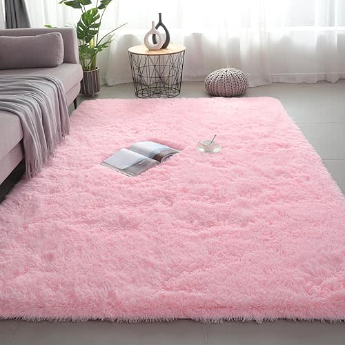 Shag Area Rugs for Bedroom Living Room,5X8 Ultra Soft Fluffy Area Rugs for Dorm, Indoor Carpet Nursery Rugs for Kids Girls Room Home Decor, Pink