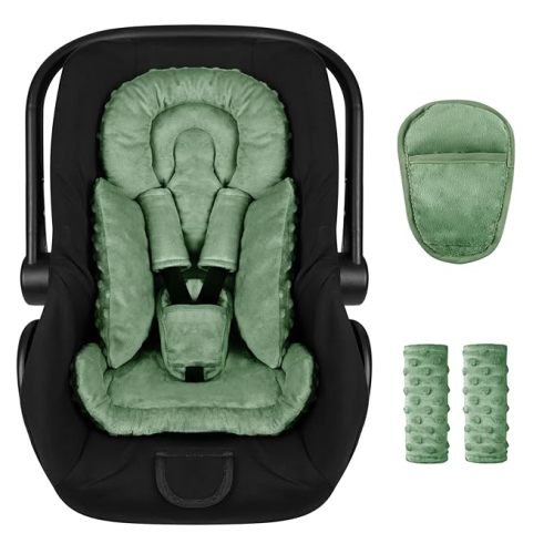 Infant Car Seat Insert Boy Girl, 3 in 1 Newborn Carseat Insert with Strap Pads, Car Seat Head Support for Baby Strollers, Swings, and Bouncers, Comfortable and Machine Washable, Forest Green