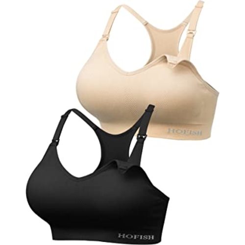 HOFISH Support Nursing Bras for Breastfeeding Medium Impact Maternity & Nursing Sports Bra Seamless Racerback Pregnancy Bra