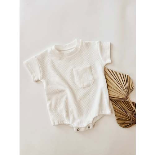 Pocket Short Sleeve Ribbed Bodysuit | White – Three Peas
